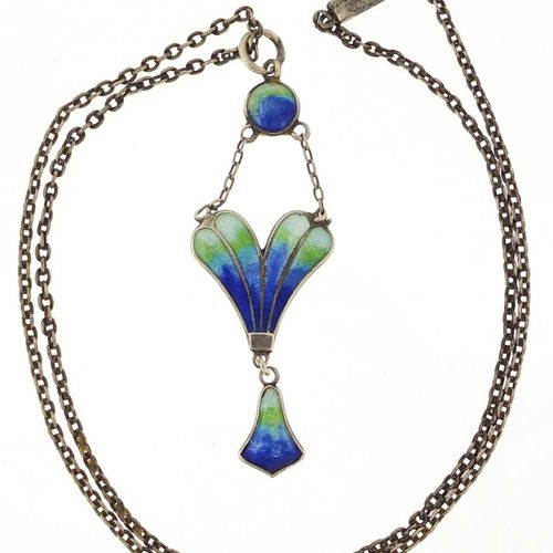 Null Art Nouveau sterling silver and enamel pendant on a silver necklace, 6cm hi&hellip;