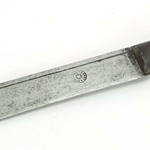 Null Couteau de chasse allemand avec manche en corne et lame en acier imprimée F&hellip;