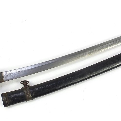 Null Japanese military interest katana with leather scabbard and steel blade, 97&hellip;