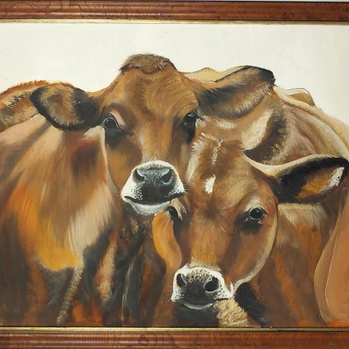 Null Clive Fredriksson - Vaches brunes, huile sur panneau, encadré, 75cm x 60cm &hellip;