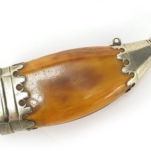 Null Antica fiaschetta islamica per cipria con corpo color ambra, lunghezza 12,5&hellip;