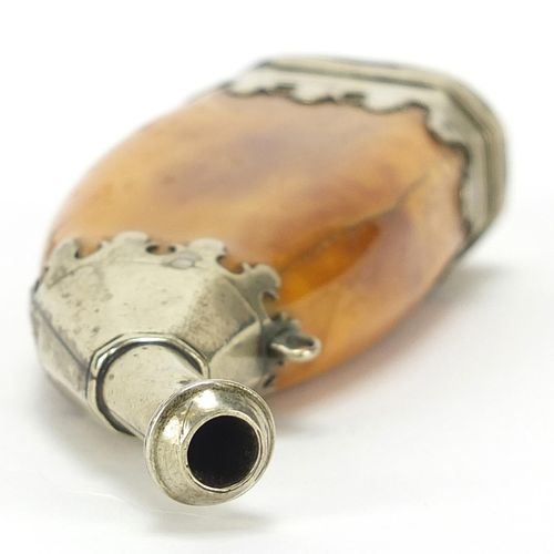 Null Antique Islamic powder flask with amber coloured body, 12.5cm in length To &hellip;