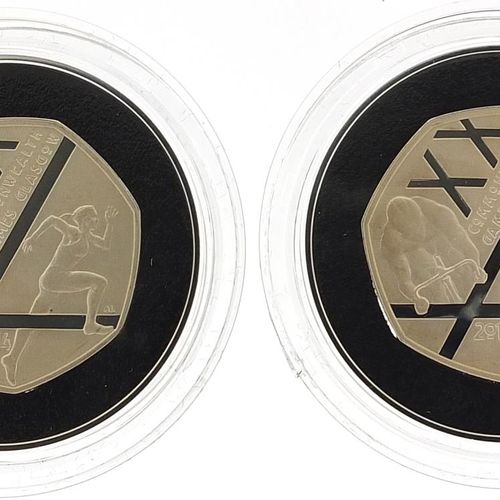 Null Deux pièces de cinquante pence Piedfort Elizabeth II 2014, épreuve argent, &hellip;