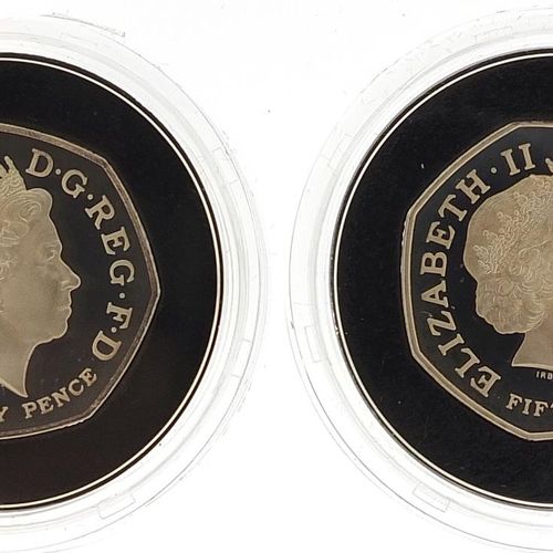 Null Two Elizabeth II 2014 silver proof Piedfort fifty pence pieces commemoratin&hellip;