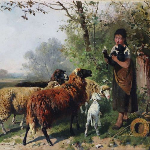 Null Friedrich Otto GEBLER (1838-1917), La giovane pastorella premurosa, scena d&hellip;