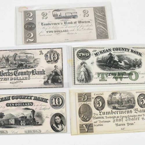 17 Pennsylvania Obsolete Bank Notes mediados del siglo XIX, billetes de varias d&hellip;