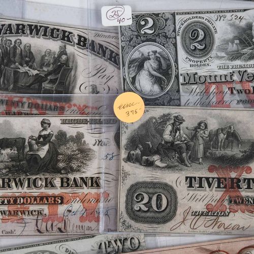 26 Rhode Island Obsolete Bank Notes mediados del siglo XIX, billetes de varias d&hellip;
