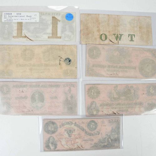 Seven Canadian Bank Notes metà del XIX secolo, banconote di vario taglio, tra cu&hellip;