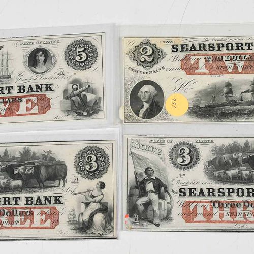 13 Maine Obsolete Bank Notes milieu du 19e siècle, billets de diverses dénominat&hellip;