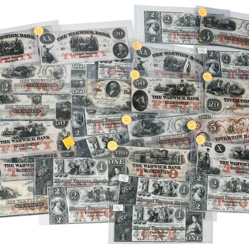 26 Rhode Island Obsolete Bank Notes metà del XIX secolo, banconote di vario tagl&hellip;