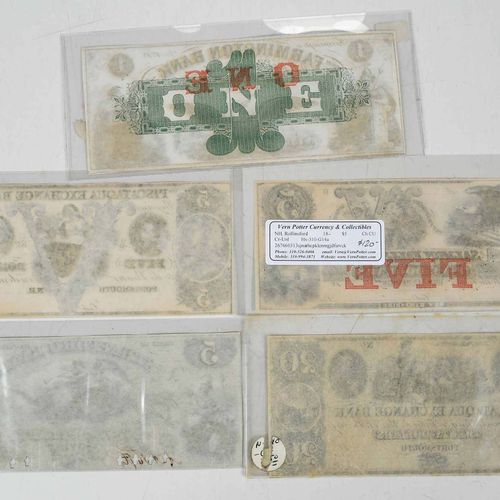 Five New Hampshire Obsolete Bank Notes milieu du 19e siècle, billets de diverses&hellip;