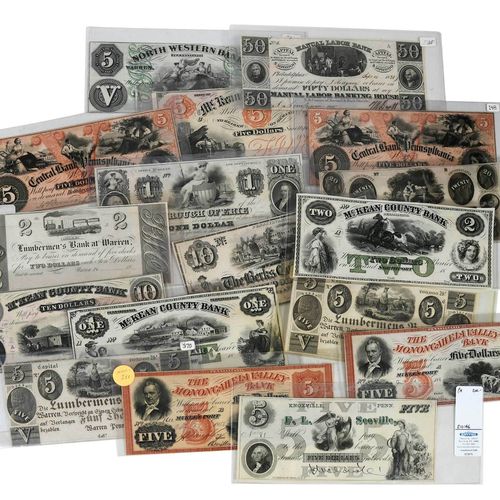 17 Pennsylvania Obsolete Bank Notes metà del XIX secolo, banconote di vario tagl&hellip;