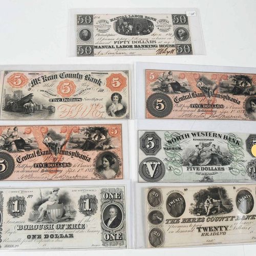 17 Pennsylvania Obsolete Bank Notes Milieu du 19e siècle, billets de diverses va&hellip;