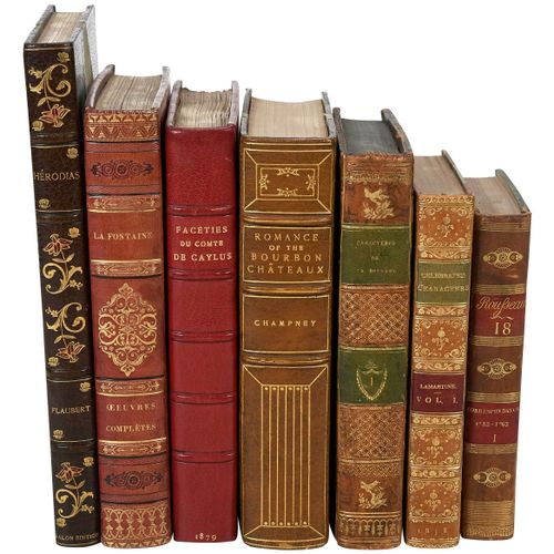 15 Leatherbound Books, French Literature including: [Memoirs of Celebrated Chara&hellip;