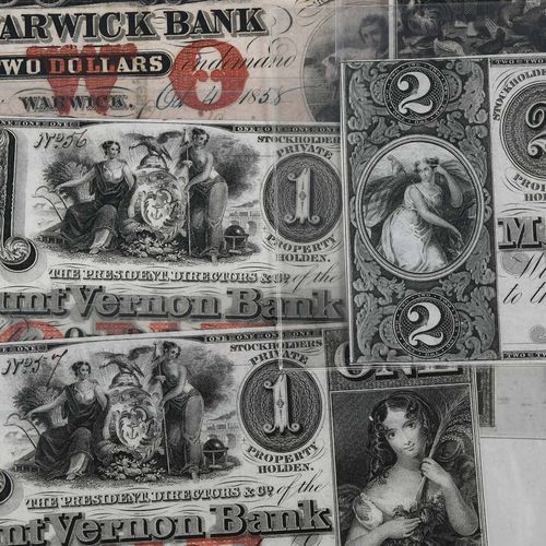 26 Rhode Island Obsolete Bank Notes metà del XIX secolo, banconote di vario tagl&hellip;