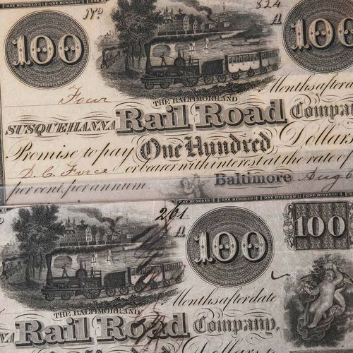 25 Maryland Obsolete Bank Notes 19世纪，各种面值的纸币，包括萨默塞特和伍斯特储蓄银行，巴尔的摩银行，马里兰州埃尔克顿银行，哈格&hellip;