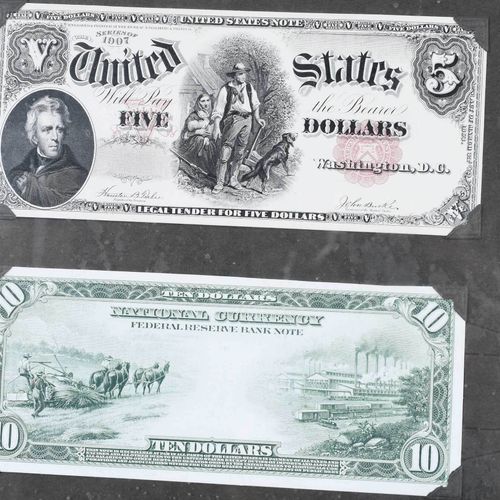 Framed Intaglio Prints of Currency 16 "notes" au total dans cinq cadres, impress&hellip;