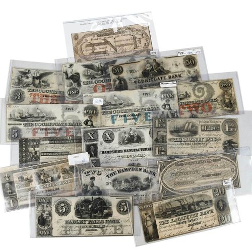 15 Massachusetts Obsolete Bank Notes 19世纪，各种面值的纸币，包括汉普顿银行，凤凰银行，拉斐特银行，哈德利瀑布银行，罗克斯&hellip;