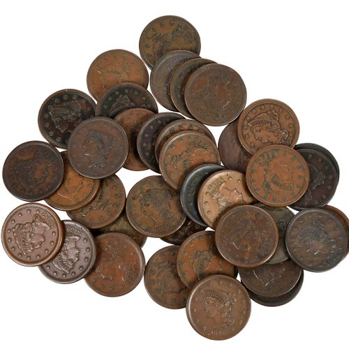 Group of 73 Large Cents Date la plus ancienne observée 1820, la plus récente 185&hellip;