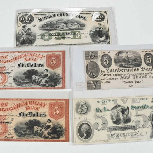 17 Pennsylvania Obsolete Bank Notes Milieu du 19e siècle, billets de diverses va&hellip;