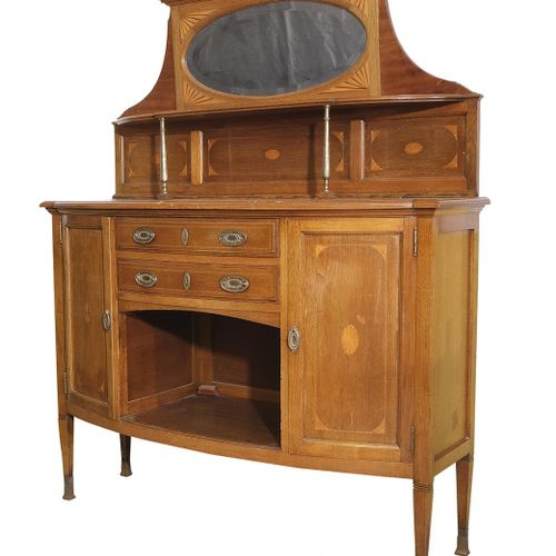 Null Sideboard in light mahogany wood with marquetry in lemongrass and mirror on&hellip;
