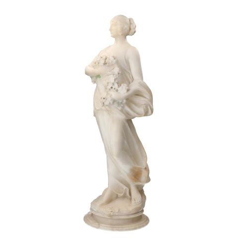 Null Alabasterstatue, die eine Frau mit Blumen darstellt, 19.

H: 70 cm.