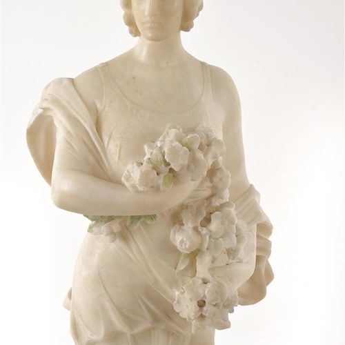 Null Alabasterstatue, die eine Frau mit Blumen darstellt, 19.

H: 70 cm.