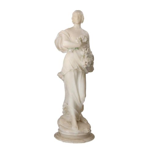 Null Statua in alabastro raffigurante una donna con fiori, XIX secolo.

H: 70 cm&hellip;