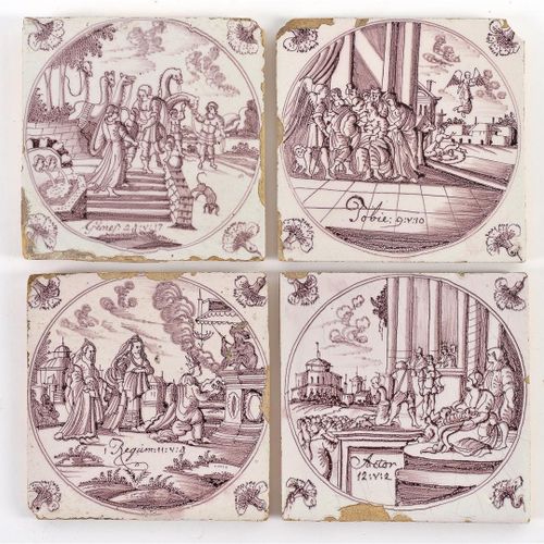 Null Ten miscellaneous pottery tiles, including manganese with Biblical represen&hellip;
