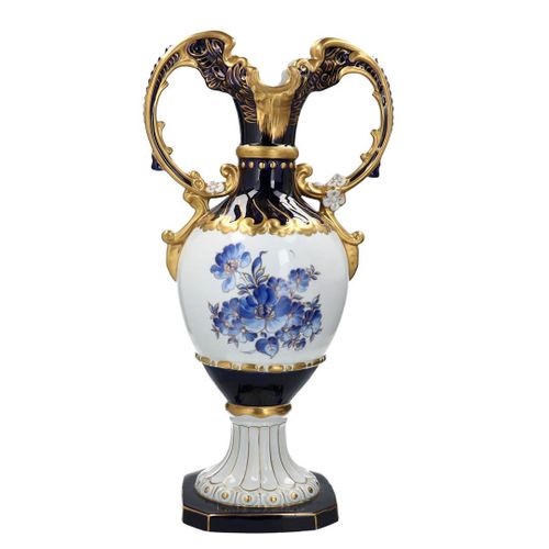 Null Royal Dux Porzellan dekorative Vase mit blauem Dekor von Blumen.
HxB: 64 x &hellip;
