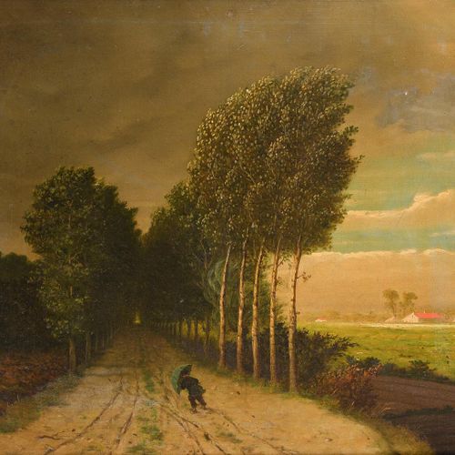 Null 风中的佛兰德景观》，布面油画，Marouflè，无签名。
高x宽：46 x 54.5厘米。