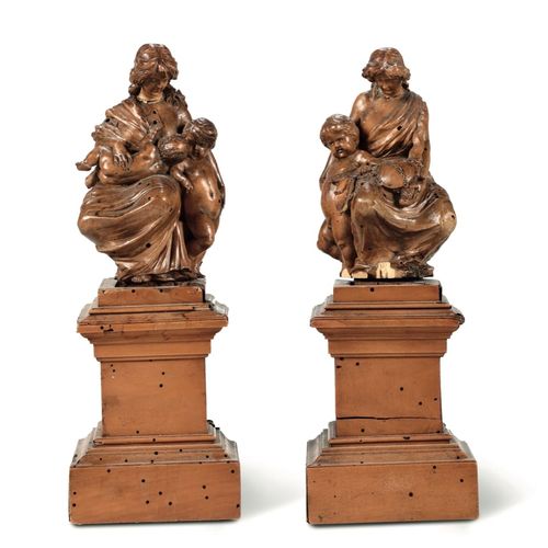 Null 第二阶段的雕塑家。十九世纪 "基督的关怀 "和 "正义 "铜版画，全铜，高12.5厘米，底座为柱状。