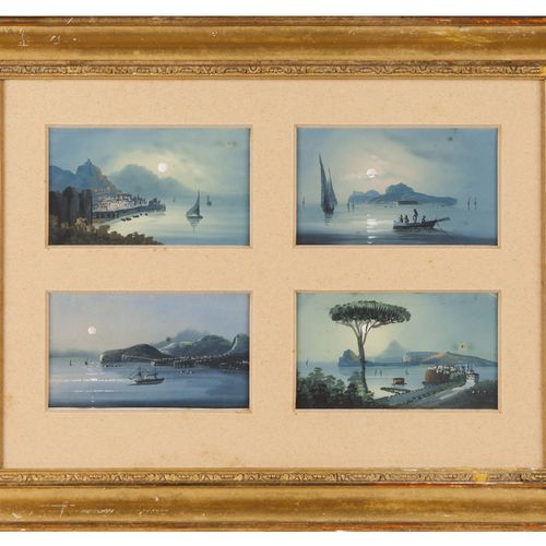 Null 那不勒斯学校，19世纪
那不勒斯湾的夜景

四幅水粉画在纸上

6x10,5 cm (每个)