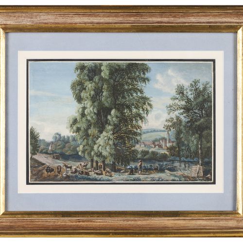 Null European school, 18th / 19th century
A river view with houses and livestock&hellip;