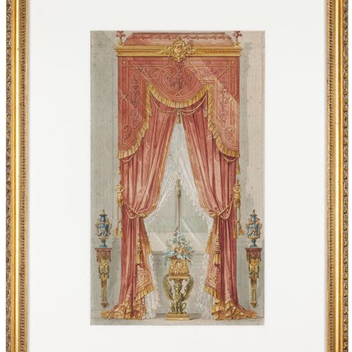 Null 法国学校，19世纪
一套11幅画，描绘了家具、装饰画和boiserie的装饰细节。

纸上水彩画

47x27.5厘米（最大的）。