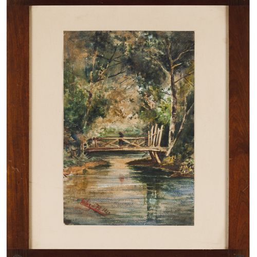 Rei D. Carlos (1863-1908) 树林和桥梁的景色
纸上水彩和粉笔画

有签名和日期1883

42x28厘米