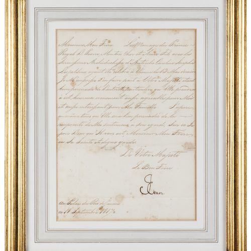 Null 葡萄牙国王若昂六世（1767-1826）给奥地利皇帝弗朗西斯一世（1768-1835）的信
纸上水墨

信中重点谈到了王储佩德罗与奥地利的莱奥波尔丁（&hellip;