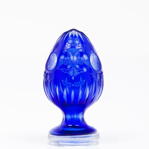 Null A staircase finial
Blue cut glass

Acid etched decoration of crowned double&hellip;
