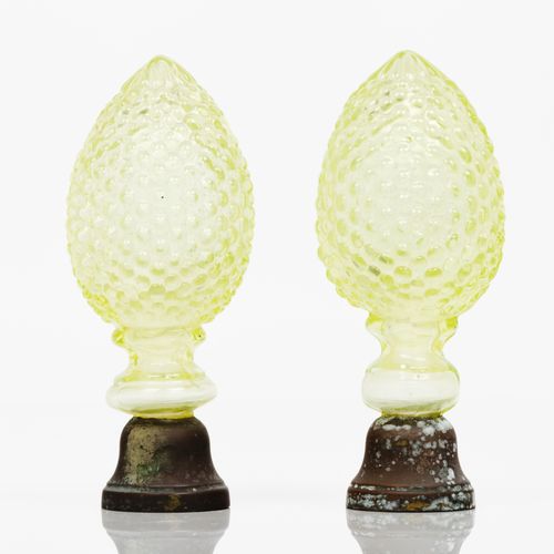 Null A pair of staircase finials
Moulded green glass

Metal fittings

Possibly B&hellip;