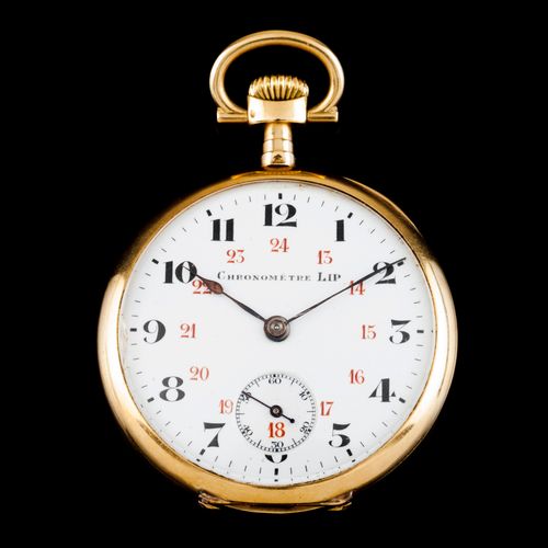 Null Une montre de poche Chronomètre Lip
Or

Cadran émaillé blanc à numérotation&hellip;