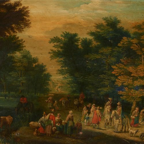 Null École hollandaise, XVIIe/XVIIIe siècle
Paysage avec figures
Huile sur panne&hellip;