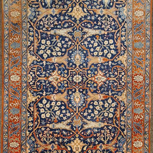 Null Carpet, cashmere, Persian pattern, blue, approx. 134 x 198 cm