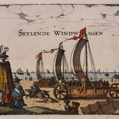 Land yacht - Ludovico Guicciardini, 1613 “Seylende Windwagen” kopergravure toege&hellip;