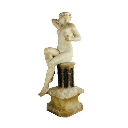 Escultura orientalista art decó 东方主义艺术装饰的雪花石雕塑。"女性裸体"。46 x 14.5 x 20厘米。