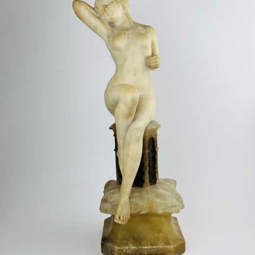 Escultura orientalista art decó 东方主义艺术装饰的雪花石雕塑。"女性裸体"。46 x 14.5 x 20厘米。