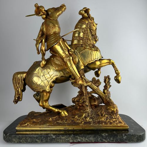 Escultura en bronce Sculpture en bronze patiné doré. "Guerrier équestre". 41 x 3&hellip;