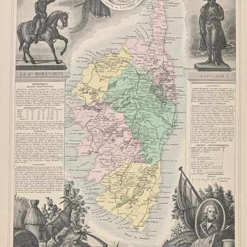 [Lot cartographie] 匿名。科西嘉岛古地图》。第1条。文本由P. Manzoni撰写，由G. Maini雕刻。佛罗伦萨，约1844年。53 x &hellip;