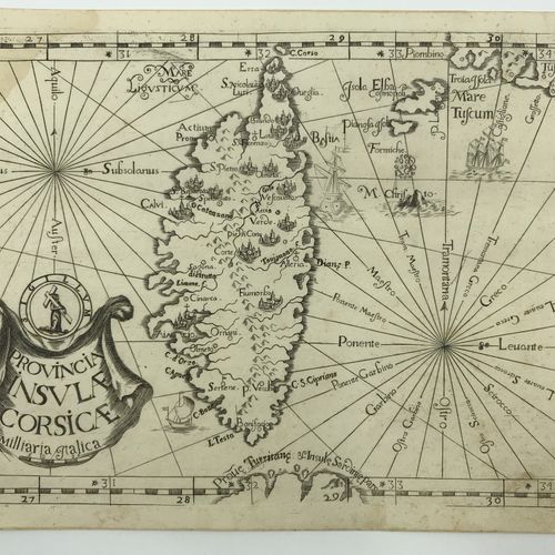 Montecalerio, Joannis 科西嘉岛省，1712年，22 x 32。在《卡普金斯地图》中，米兰。 美丽的印象，有一个愉快的海洋装饰。左上角有轻微&hellip;