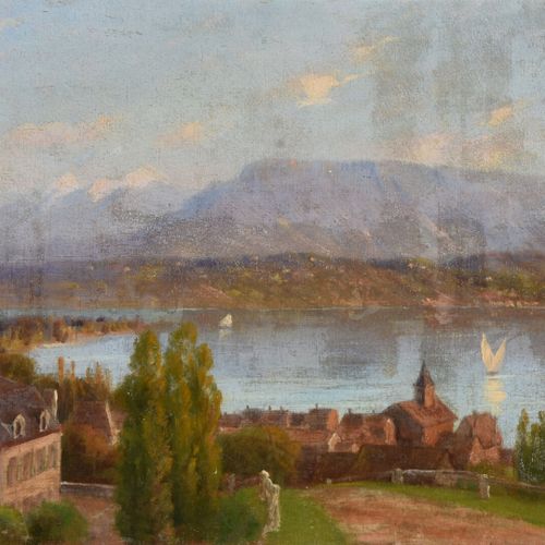 Null Ecole FRANCAISE ou SUISSE du XIXe siècle 

Village en bord d'un lac de mont&hellip;
