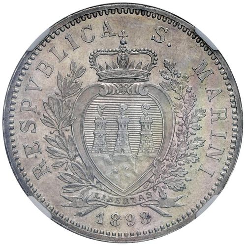 Foreign coins SAN MARINO Ancienne monnaie (1864-1938) 5 Lires 1898 - Gig. 17 AG &hellip;